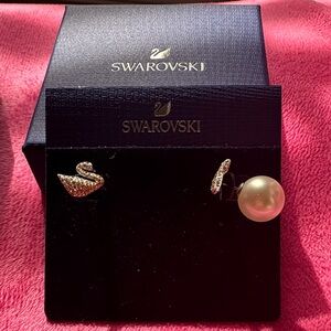 Swarovski Rose Gold and Silver Swan Pearl Earrings